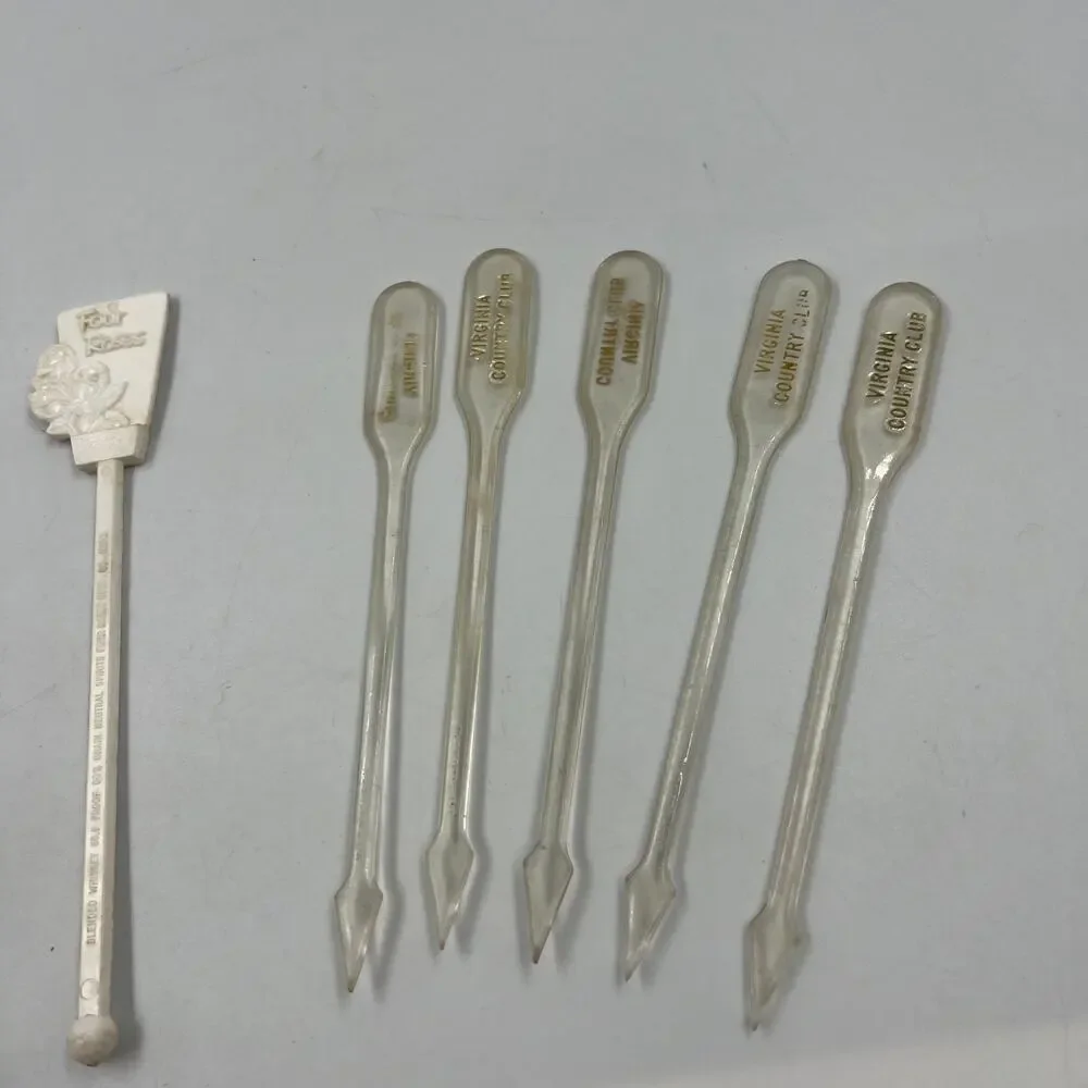 Vintage Lot Cocktail Stirrers Textured‎ Four Roses Virginia Country Club Clear